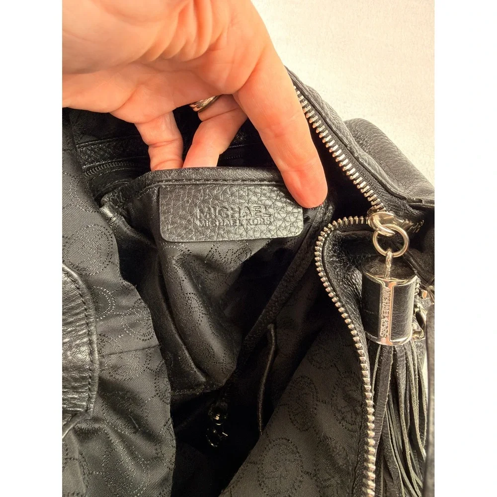 Michael Kors Weston Black Pebbled Leather Hobo Bag Silver Accent Large Crossbody